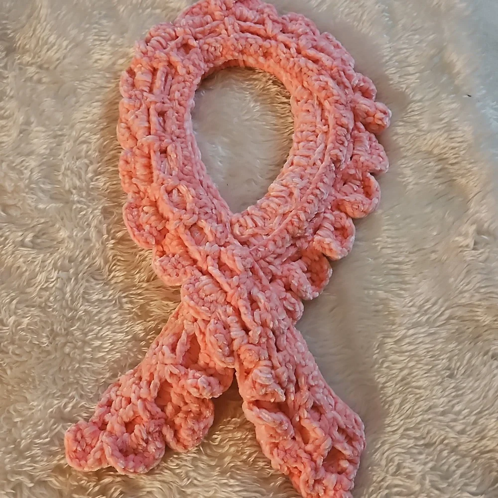 Handmade Crochet Breast Cancer Awareness Ribbon Memorial Tribute Art Door Wreath
